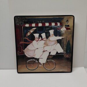 Jennifer Garant ~ Paris Chefs Dinner Plate -  3 Fat Chefs on Bicycle